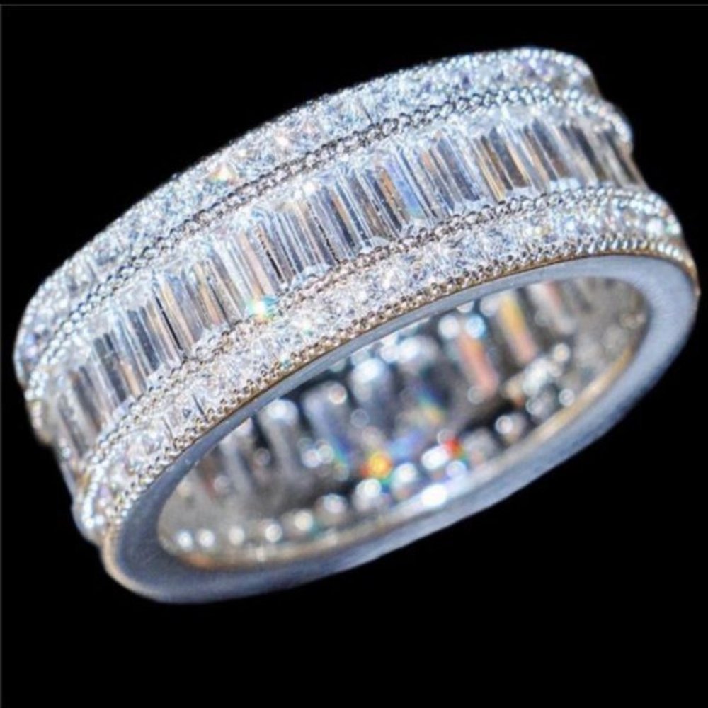 NEW 925 Silver Baguette Round Diamond  Ring 10 - Picture 10 of 10